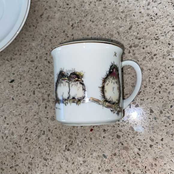 1977 Mary Mugg Demitasse Cup / Saucer Enesco Baby Birds VGUC - Picture 5 of 8
